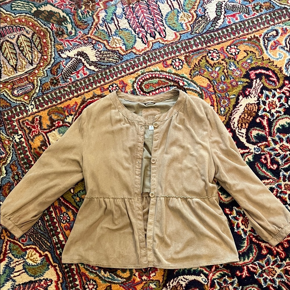 Banana Republic Camel Suede Cropped Peplum Jacket
